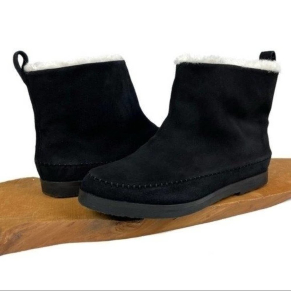 Jenni Kayne Black Suede Shearling Moc Boot Neutral Minimalist Ankle Bootie 41